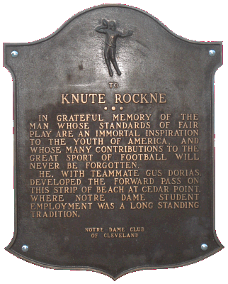 Knute Rockne Plaque